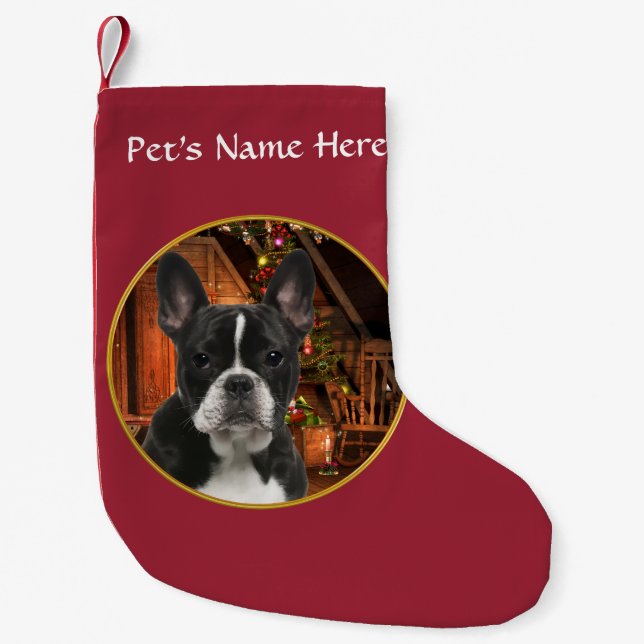 Calcetín Navideño Pequeño Almacenamiento del navidad del bulldog francés (Anverso)