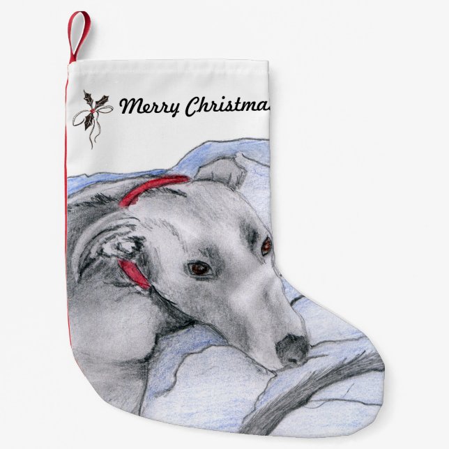 Calcetín Navideño Pequeño Almacenamiento del navidad del galgo (a33) (Anverso)
