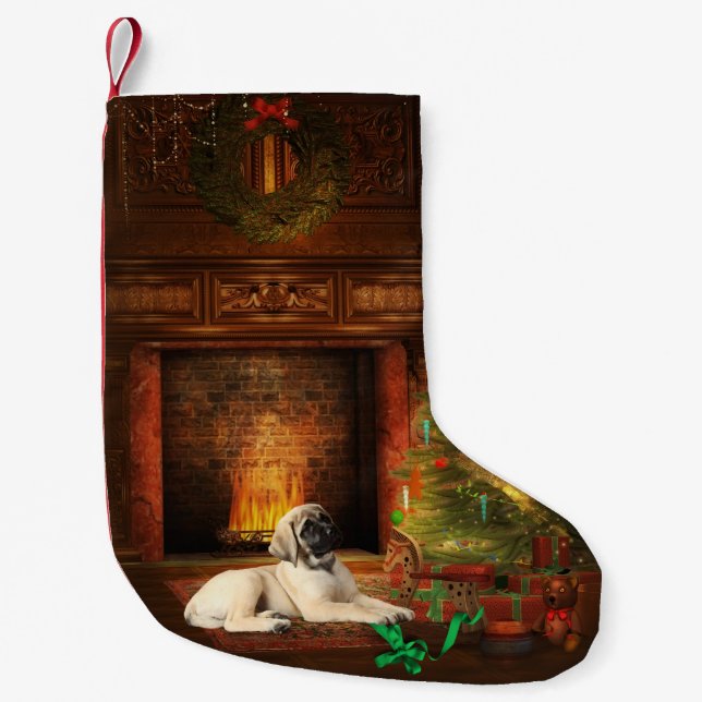 Calcetín Navideño Pequeño Almacenamiento del navidad del perrito del mastín (Anverso)