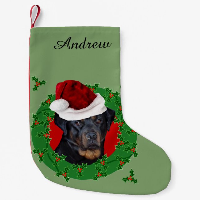 Calcetín Navideño Pequeño Almacenamiento del navidad del perro de Rottweiler (Anverso)