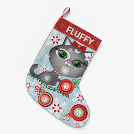 Calcetín Navideño Pequeño Almacenamiento gris del navidad del gato del