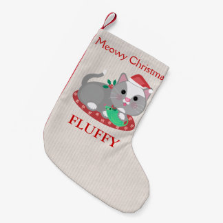 Calcetín Navideño Pequeño Almacenamiento gris del navidad del gato del