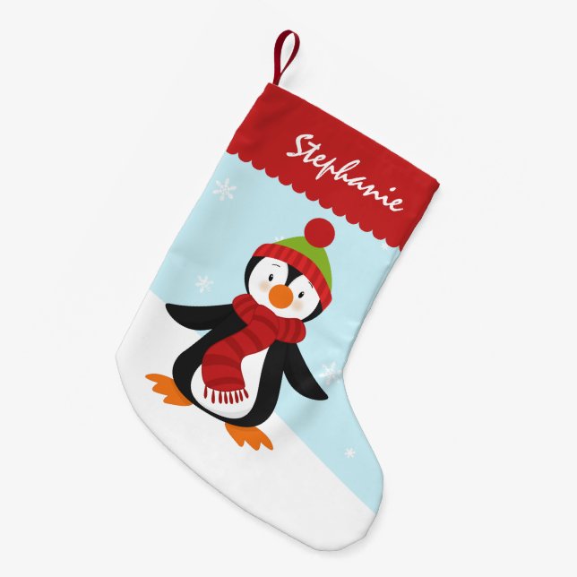 Calcetín Navideño Pequeño Almacenamiento lindo del navidad del pingüino (Frente (Colgado))