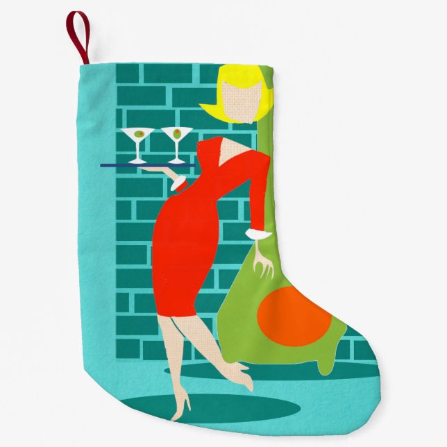 Calcetín Navideño Pequeño Almacenamiento retro del navidad de la mujer de (Anverso)