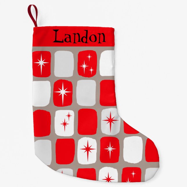 Calcetín Navideño Pequeño Almacenamiento rojo retro del navidad de Starburts (Anverso)