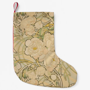 Calcetín Navideño Pequeño Alphonse Mucha Peonies Peony Rosas Fawn 1897