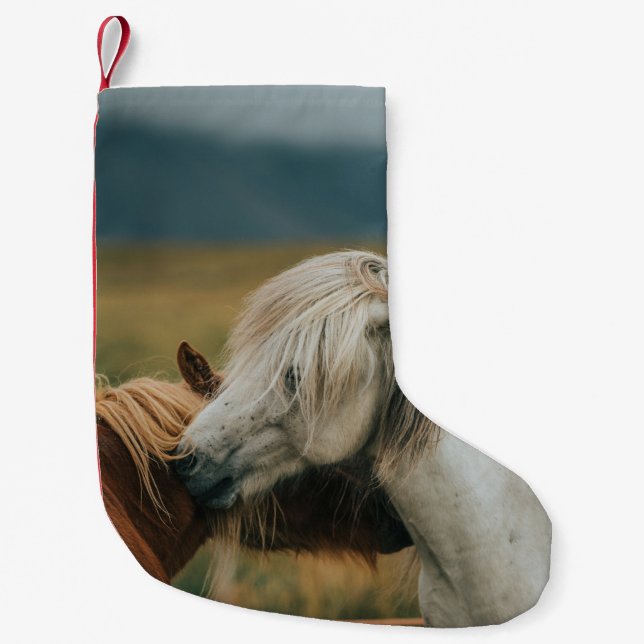 CALCETÍN NAVIDEÑO PEQUEÑO AMABLE PAREJA DE CABALLOS (Anverso)