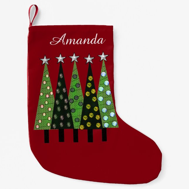 Calcetín Navideño Pequeño Amanda Árbol de Navidad personalizado (Anverso)