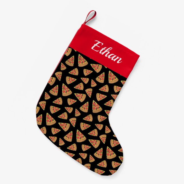 Calcetín Navideño Pequeño Amantes de pizza personalizados (Frente (Colgado))