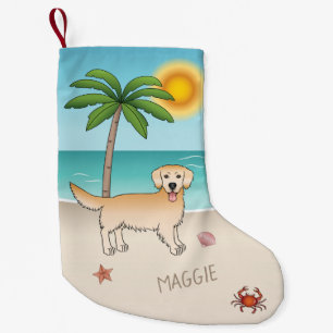 Calcetín Navideño Pequeño Amarrón Dorado Amarillo En Una Playa Tropical De V