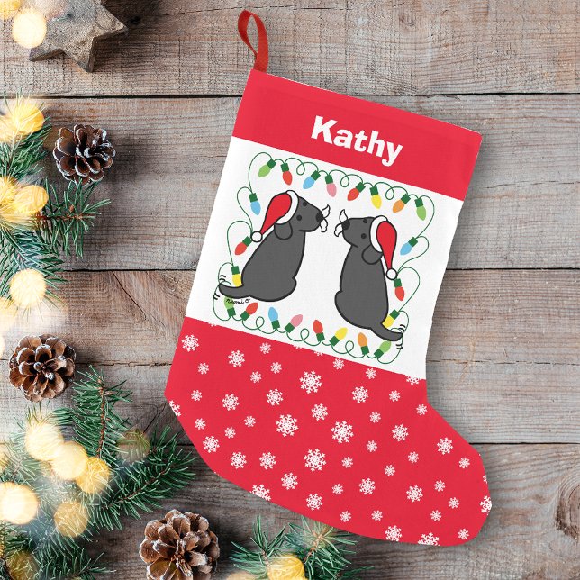Calcetín Navideño Pequeño Amigos gemelos del labrador negro (Personalized Twin Black Labrador Santas Christmas Stocking for Labrador Retriever Owners.)