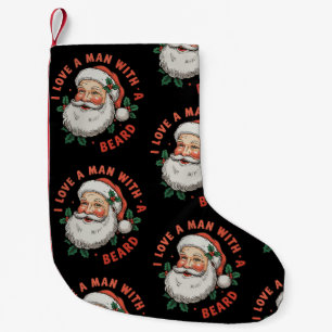 Calcetín Navideño Pequeño Amo a un hombre con barba Santa Navidad Xmas