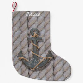 Calcetín Navideño Pequeño ancla náutica de madera de la cuerda de la playa