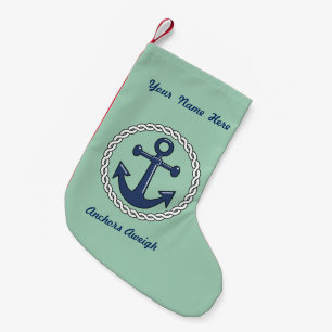 Calcetín Navideño Pequeño Anclas Aweigh en el verde personalizado
