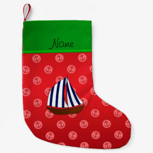 Calcetín Navideño Pequeño Anclas rojas personalizadas del punto del velero