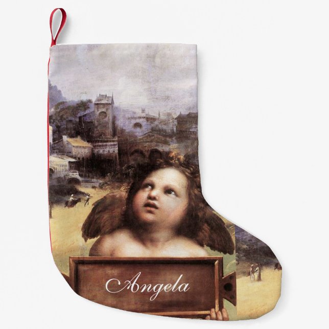 Calcetín Navideño Pequeño ANGEL / Cherub alado por Raffaello Sanzio (Anverso)