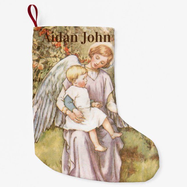 Calcetín Navideño Pequeño Ángel de guarda personalizado del bebé (Anverso)