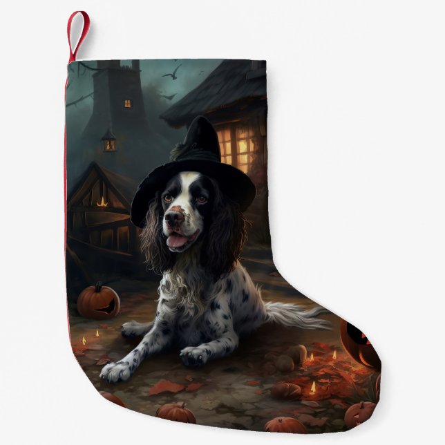 Calcetín Navideño Pequeño Anglo Springer Spaniel calabazas Halloween Scary (Anverso)