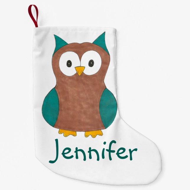 Calcetín Navideño Pequeño Animal de Ave de Ave Azul Marrón (Anverso)