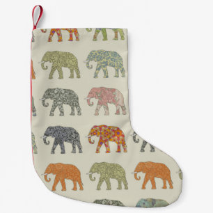 Calcetín Navideño Pequeño Animal Patrón Colorido Elefante Contemporáneo