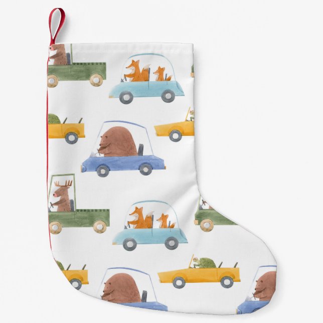 Calcetín Navideño Pequeño Animales bebés: patrón acuático dibujado a mano. (Anverso)