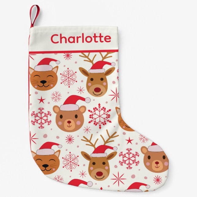 Calcetín Navideño Pequeño Animales de Navidades cortos Gato, oso y reno (Anverso)