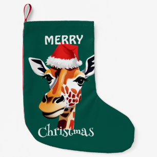 Calcetín Navideño Pequeño Animales divertidos de Safari Giraffe Santa Xmas f