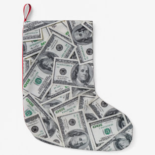 Calcetín Navideño Pequeño Antecedentes Billetes De 100 Dólares.