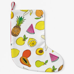 Calcetín Navideño Pequeño Antecedentes con frutas jugosas. Patata de fruta s