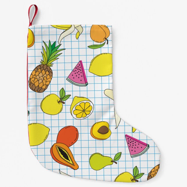 Calcetín Navideño Pequeño Antecedentes con frutas jugosas. Patata de fruta s (Anverso)