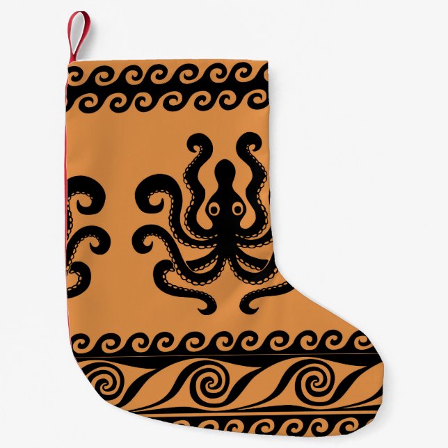 Calcetín Navideño Pequeño Antiguo pulpo griego, patrón de onda (Anverso)