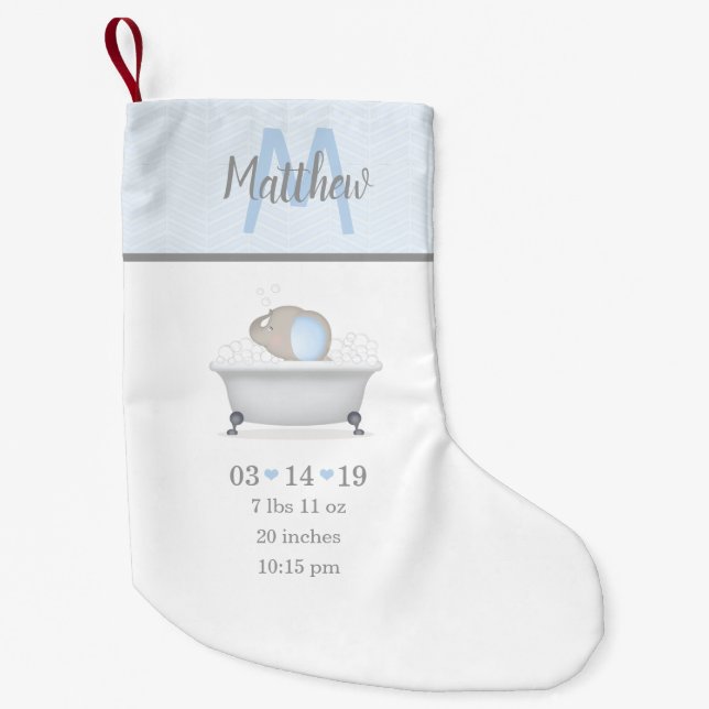 Calcetín Navideño Pequeño Anuncio de nacimiento de bebé elefante de burbuja (Anverso)