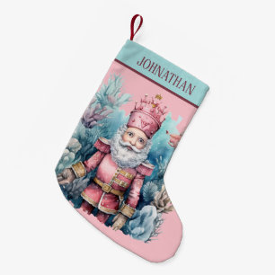 Calcetín Navideño Pequeño Apellido rosa nutcracker agregar nombre