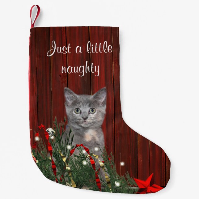 Calcetín Navideño Pequeño Apenas gato un poco travieso del gatito (Anverso)