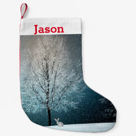 Calcetín Navideño Pequeño Árbol de escarcha por la noche