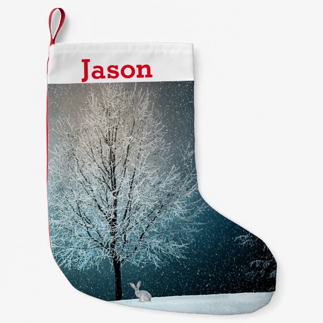 Calcetín Navideño Pequeño Árbol de escarcha por la noche (Anverso)