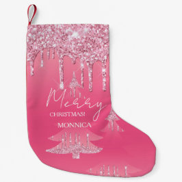 Calcetín Navideño Pequeño Árbol de Navidad con Purpurina Rosa