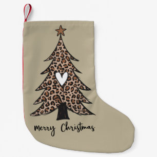Calcetín Navideño Pequeño Árbol de Navidad Corazón Leopardo Regalo Xmas Fies