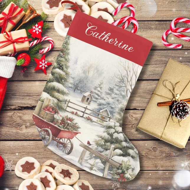 Calcetín Navideño Pequeño Árbol de navidad de acuarela rusa personalizado (Subido por el creador)
