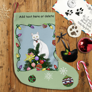 Calcetín Navideño Pequeño Árbol de Navidad Divertido y Festivo Gato Blanco D