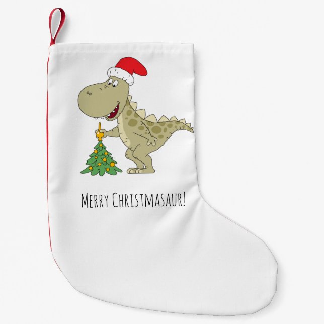 Calcetín Navideño Pequeño Árbol de navidad dulce Dinosaurio Santa Hat (Anverso)