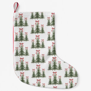 Calcetín Navideño Pequeño Árbol de Navidad Lazo Rojo Retro Feliz Navidad Xma