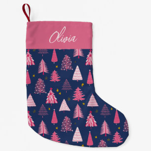 Calcetín Navideño Pequeño Árbol de Navidad personalizado con patrón rosa y a
