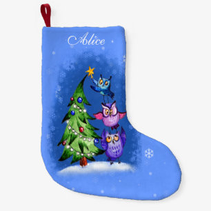 Calcetín Navideño Pequeño Árbol de navidad personalizado de los búhos