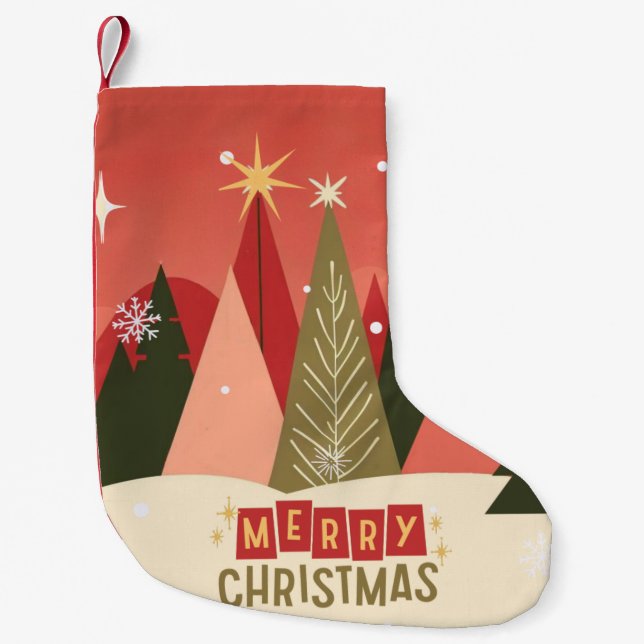 Calcetín Navideño Pequeño Árbol de Navidad Retro/Vintage (Anverso)