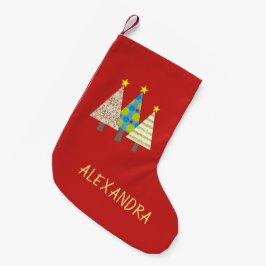 Calcetín Navideño Pequeño Árbol de Navidad Rojo Personalizado