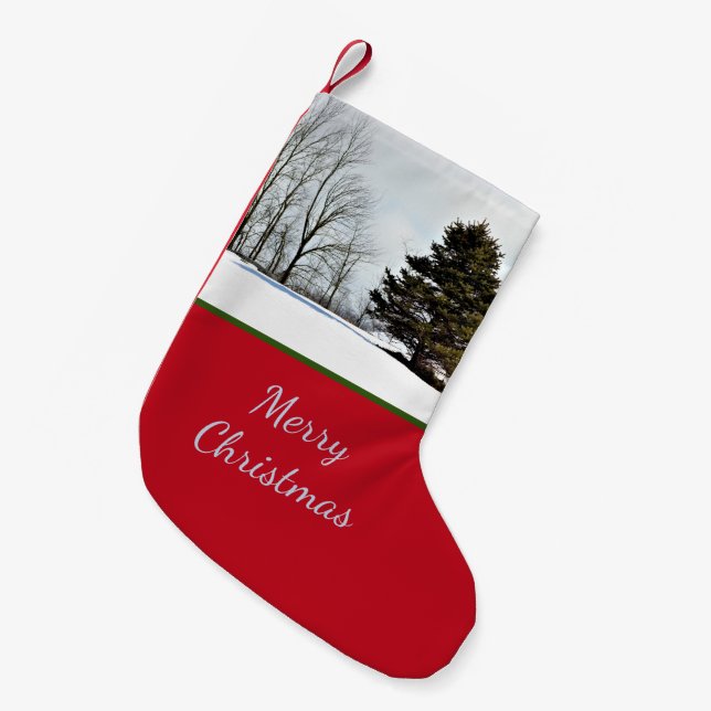 Calcetín Navideño Pequeño Árbol evergreen de invierno (Frente (Colgado))