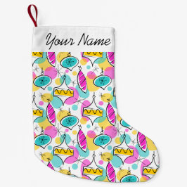 Calcetín Navideño Pequeño Árbol retro Baubles Multi nombre calza 2 lados