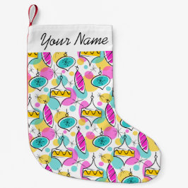 Calcetín Navideño Pequeño Árbol retro Baubles Multi nombre calza respaldo ro