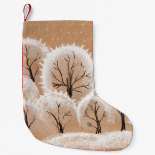 Calcetín Navideño Pequeño Árboles blancos decorativos. Ramas de invierno. Un